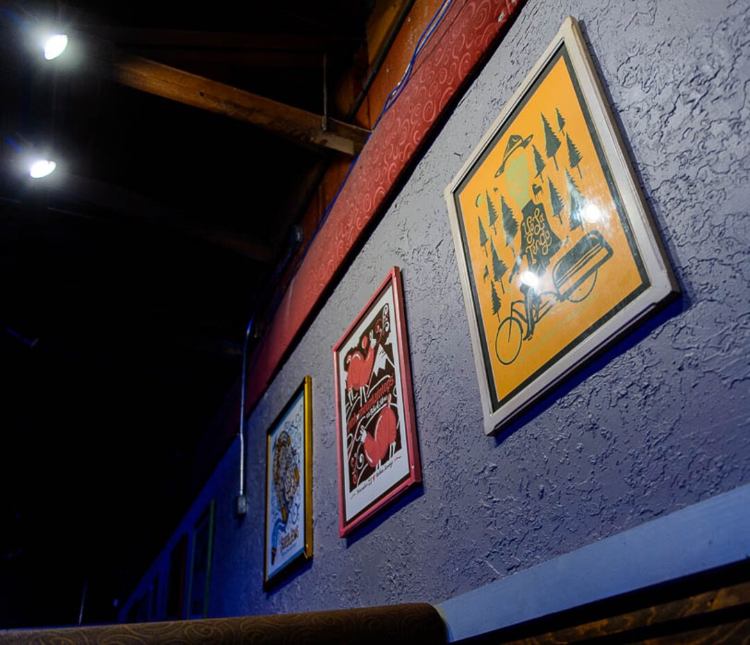 (Trent Nelson | The Salt Lake Tribune)  A selection of artist Travis Bone's work, Furturtle Show Prints, line the walls at Salt Lake City's Urban Lounge, Wednesday November 29, 2017. Open