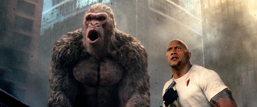 This image released by Warner Bros. shows Dwayne Johnson in a scene from "Rampage." (Warner Bros. via AP)