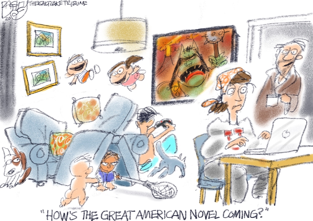 (Pat Bagley | The Salt Lake Tribune) This cartoon, titled "'Working' From Home," appears in The Salt Lake Tribune on Sunday, April 12, 2020.