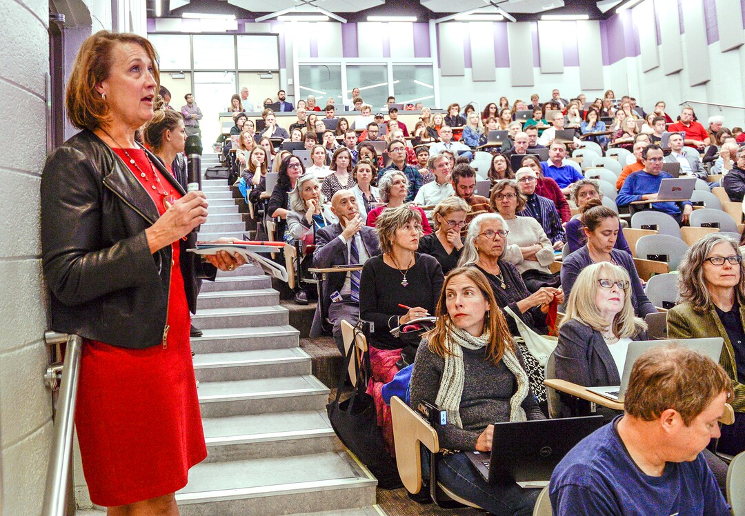 (Leah Hogsten  |  The Salt Lake Tribune)  Ruth WatkinsPresident of the University of Utah addresses  the academic senate meeting Sept. 30, 2019 at the Henry Erying Building on the campus of the University of Utah.