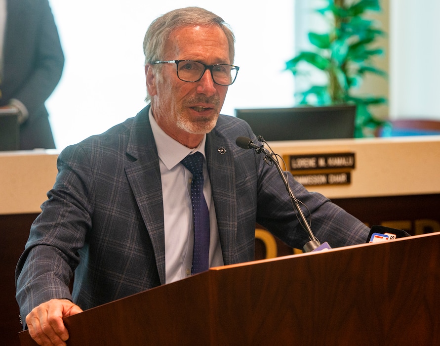(Rick Egan  |  The Salt Lake Tribune)   Weber County Commissioner Gage Froerer unveils a “preparation to open” plan for Davis, Weber and Morgan counties, during a news conference at the Davis County Commission Chambers in April 2020.