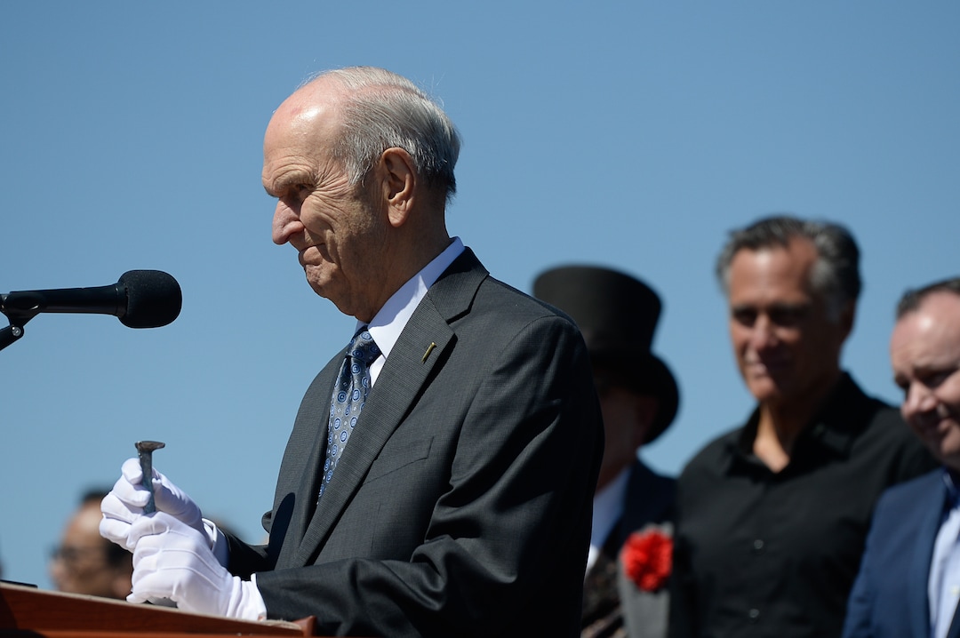 (Francisco Kjolseth  |  The Salt Lake Tribune)  Russell M. Nelson, President of The Church of Jesus Christ of Latter-day Saints offers a few words on Friday May 10, 2019, in celebration of the 150th anniversary of the completion of the transcontinental railroad at Promontory Summit where the two rails met back on May 10, 1869.