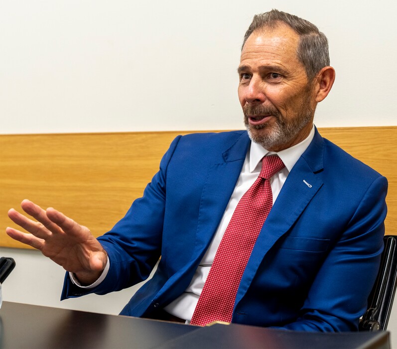 (Rick Egan | The Salt Lake Tribune)  U.S. Congressman John Curtis answers questions after speaking at the Sutherland Institute at Utah Valley University, on Tuesday, Aug. 22, 2023. After seriously considering a bid for the U.S. Senate in 2024, Curtis says he won't seek a Senate run next year.