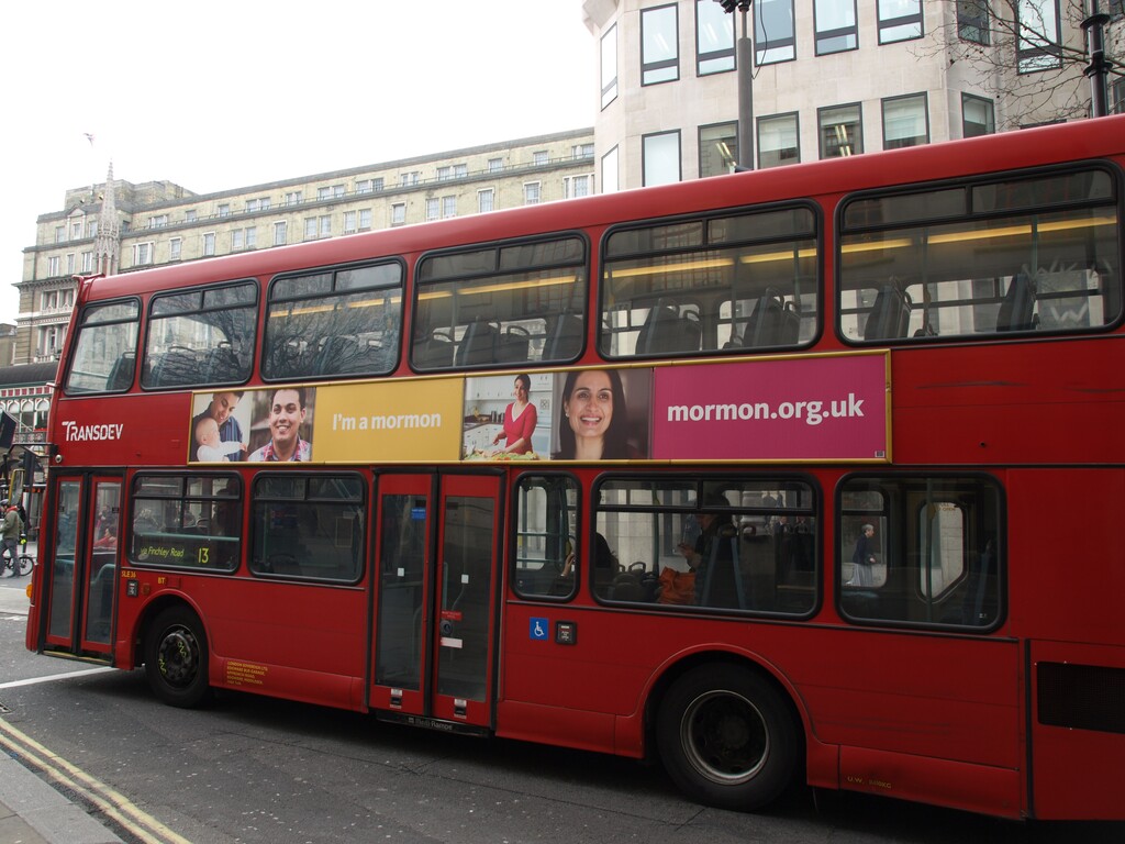 (The Church of Jesus Christ of Latter-day Saints) "I'm a Mormon" ads on display in London in 2013.
