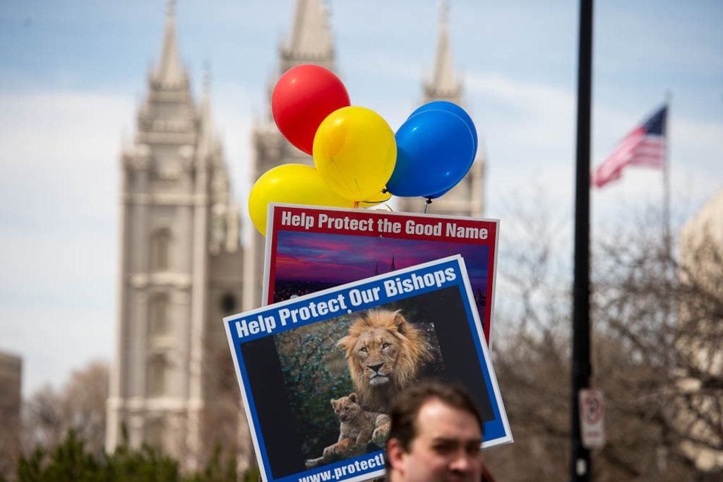 (Trent Nelson | The Salt Lake Tribune)
People, including members of the Mormon Church, held a rally and marched to the LDS Church Office Building in Salt Lake City to request that the faith's leaders put an end to bishops meeting one-on-one with children for interviews. Friday March 30, 2018.