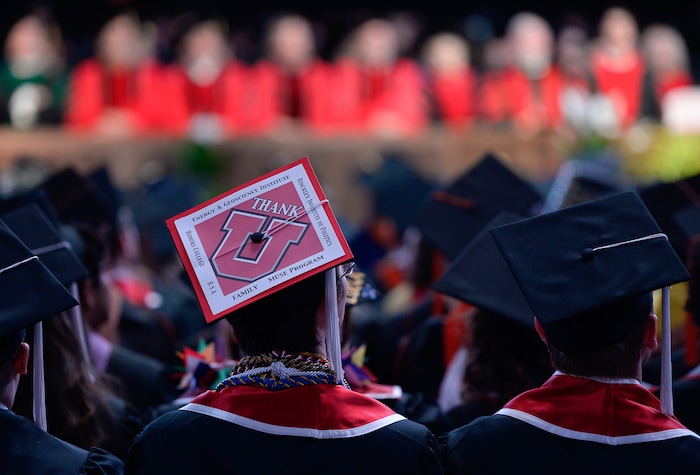 (Francisco Kjolseth  |  The Salt Lake Tribune)  Connor Nelson joins fellow University of Utah graduates in Salt Lake City as they celebrate their 2018 commencement ceremonies on Thursday, May 3, 2018, at the Jon M. Huntsman Center.