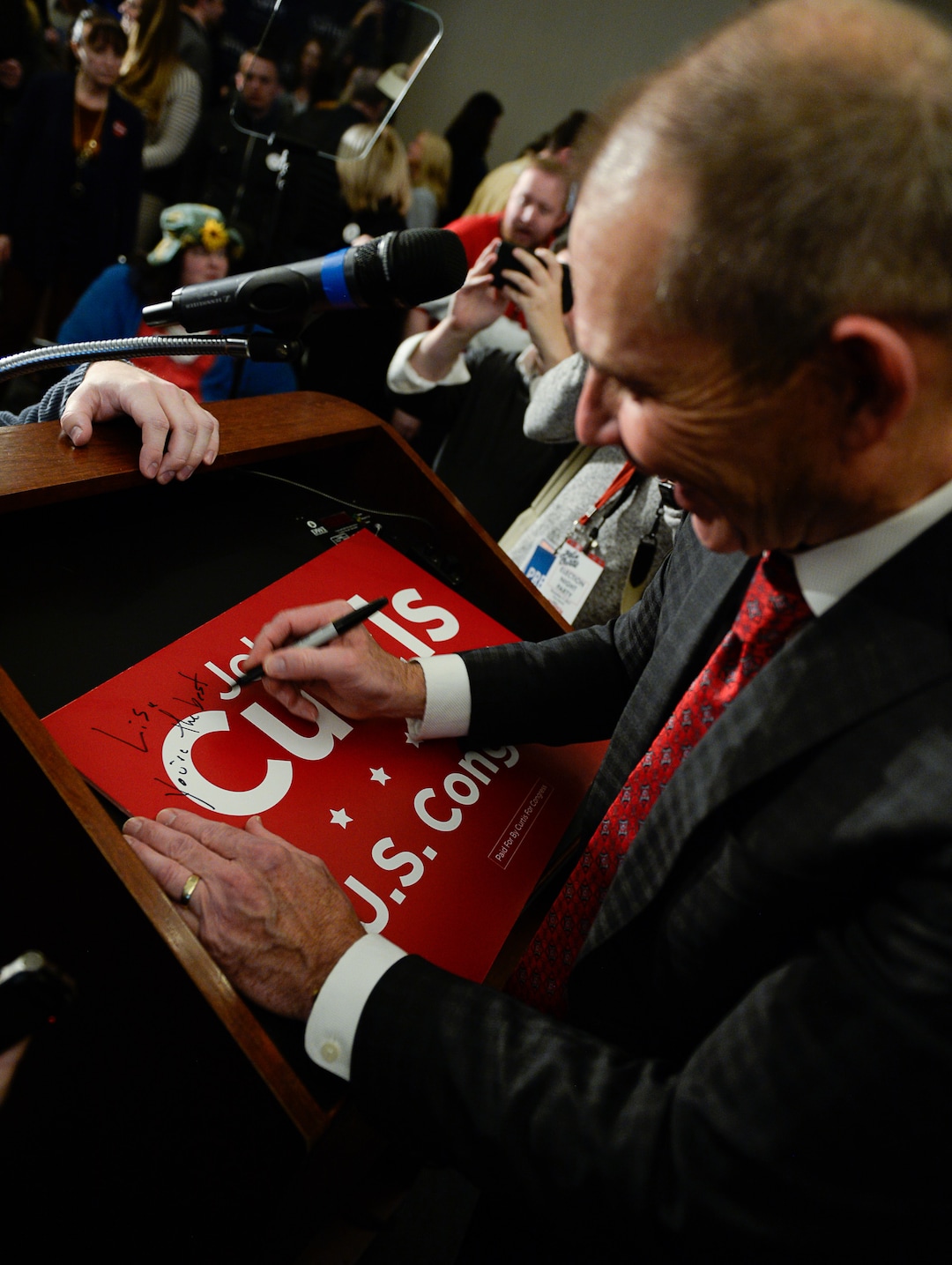 (Francisco Kjolseth  |  The Salt Lake Tribune)  John Curtis, Republican candidate for 3rd Congressional District celebrates his win at the Provo Marriott Hotel & Conference Center Tuesday, Nov. 7, 2017. He will fill the congressional seat recently vacated by Jason Chaffetz.