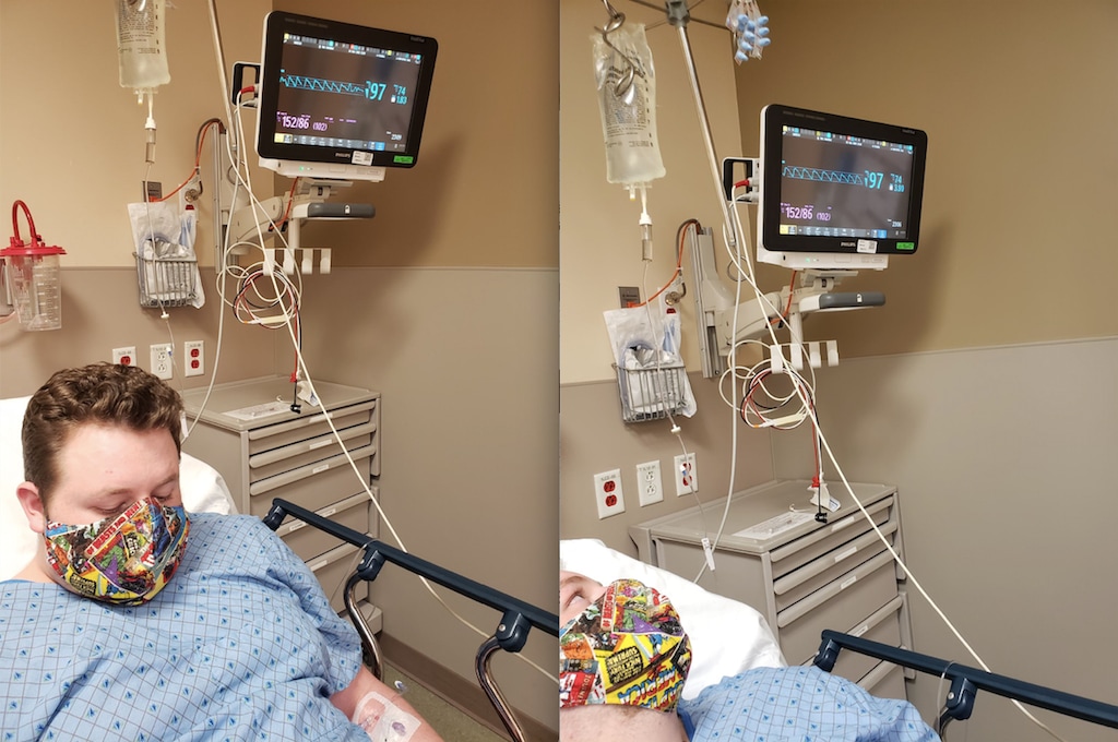 (Photos courtesy of Jennifer Draney) Spencer Knecht waits by a monitor at McKay Dee Hospital in Ogden, where he was admitted for diabetic ketoacidosis in December 2020. His blood sugar has been unstable since he contracted COVID-19 in September 2020, his family says, and they want federal health officials to recognize type 1 diabetes as one of the highest risk factors for serious illness related to the coronavirus.