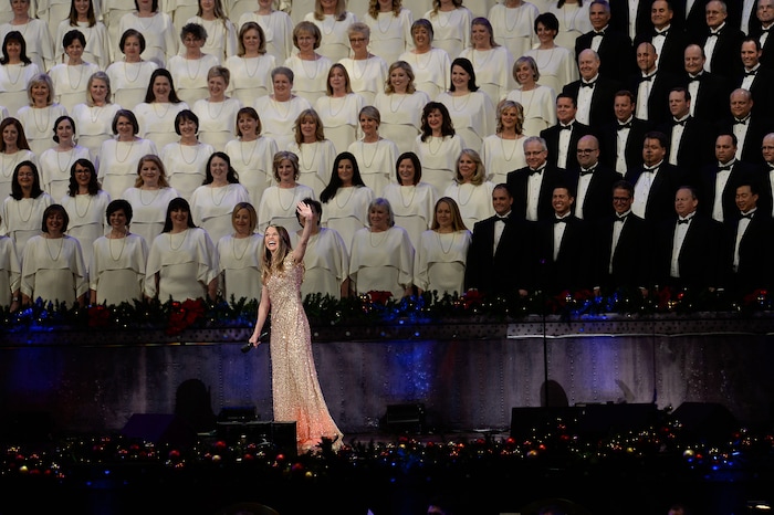 (Francisco Kjolseth  |  The Salt Lake Tribune)  The Mormon Tabernacle Choir Christmas extravaganza kicks off with Broadway star Sutton Foster and "Downton Abbey's" Hugh Bonneville at the Conference Center on Thursday, Dec. 14, 2017.
