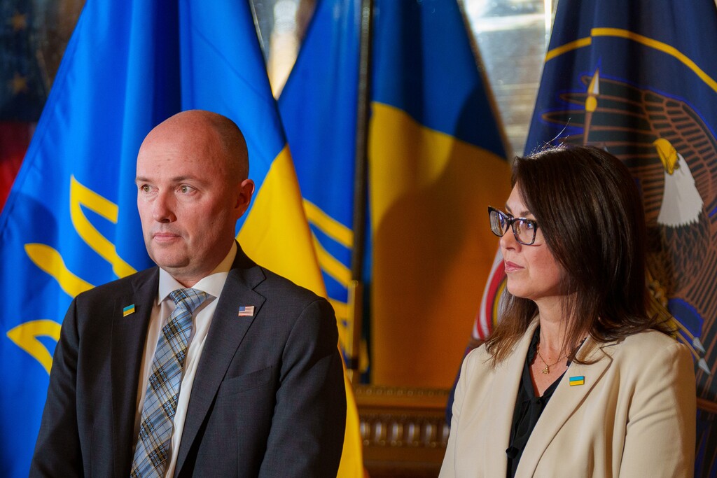 (Trent Nelson | The Salt Lake Tribune) Gov. Spencer Cox and Lt. Gov. Deidre Henderson at the State Capitol in Salt Lake City on Thursday, March 3, 2022. Cox and Henderson criticized Utah State School Board member Natalie Cline on Wednesday, Feb. 7, 2024, after she posted about a high school athlete, publicly questioning the girl's gender.