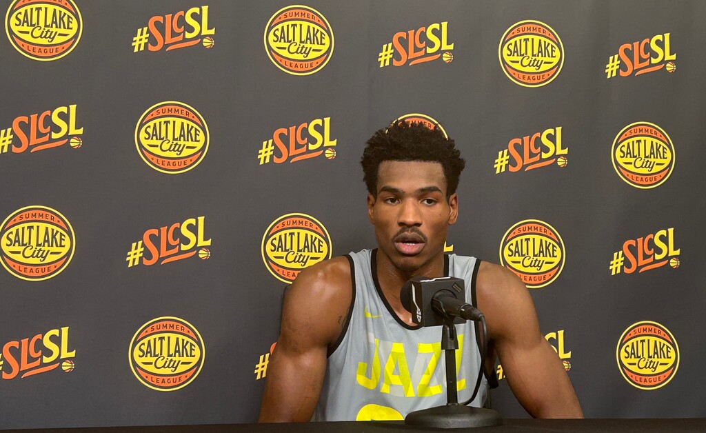 (Eric Walden  |  The Salt Lake Tribune) Utah Jazz wing Ochai Agbaji said that even before last season was over, head coach Will Hardy told him he'd be playing in both the Salt Lake City and Las Vegas summer leagues.