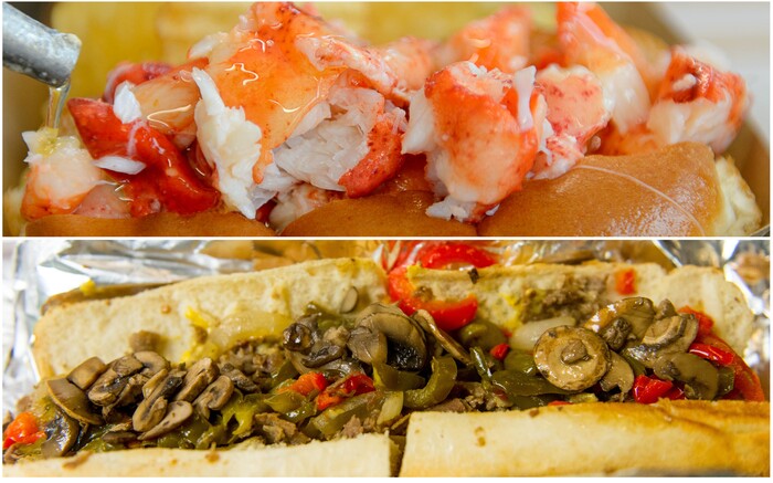 (Tribune file photos) A lobster roll at Freshie's Lobster Co. in Park City, top, and a loaded Authentic Philly Cheesesteak at Moochie's Meatballs in Midvale.