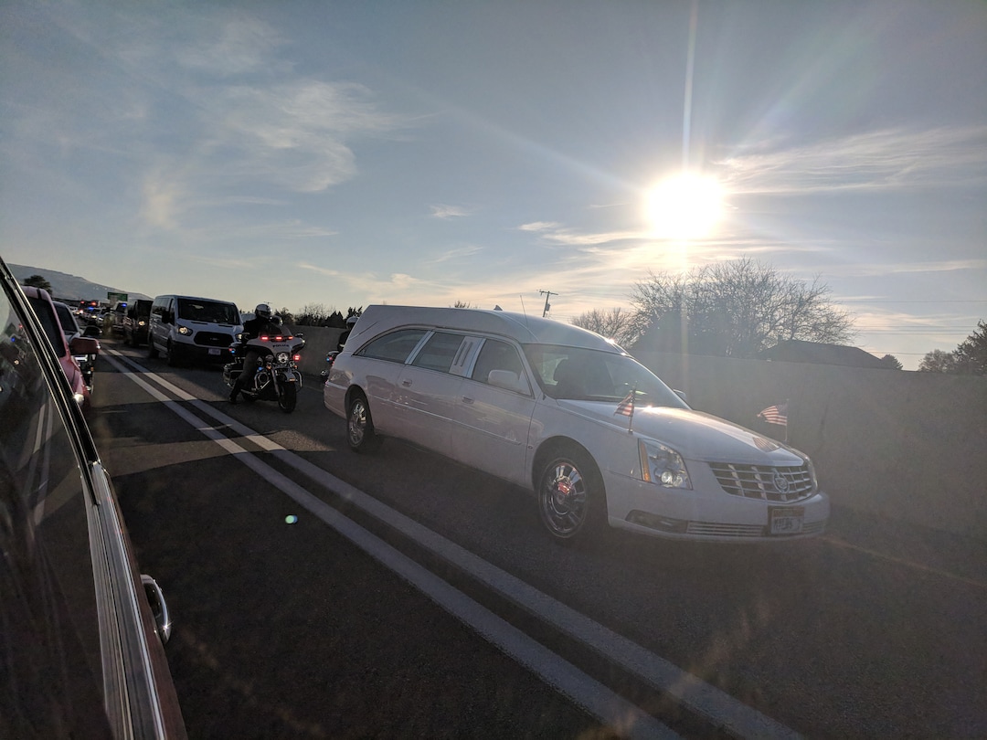 (Leah Hogsten  |  The Salt Lake Tribune)  Maj. Brent Taylor's remains return to Utah, as seen here on Interstate 15 near Bountiful. The North Ogden mayor and National Guardsman was killed in Afghanistan earlier this month.