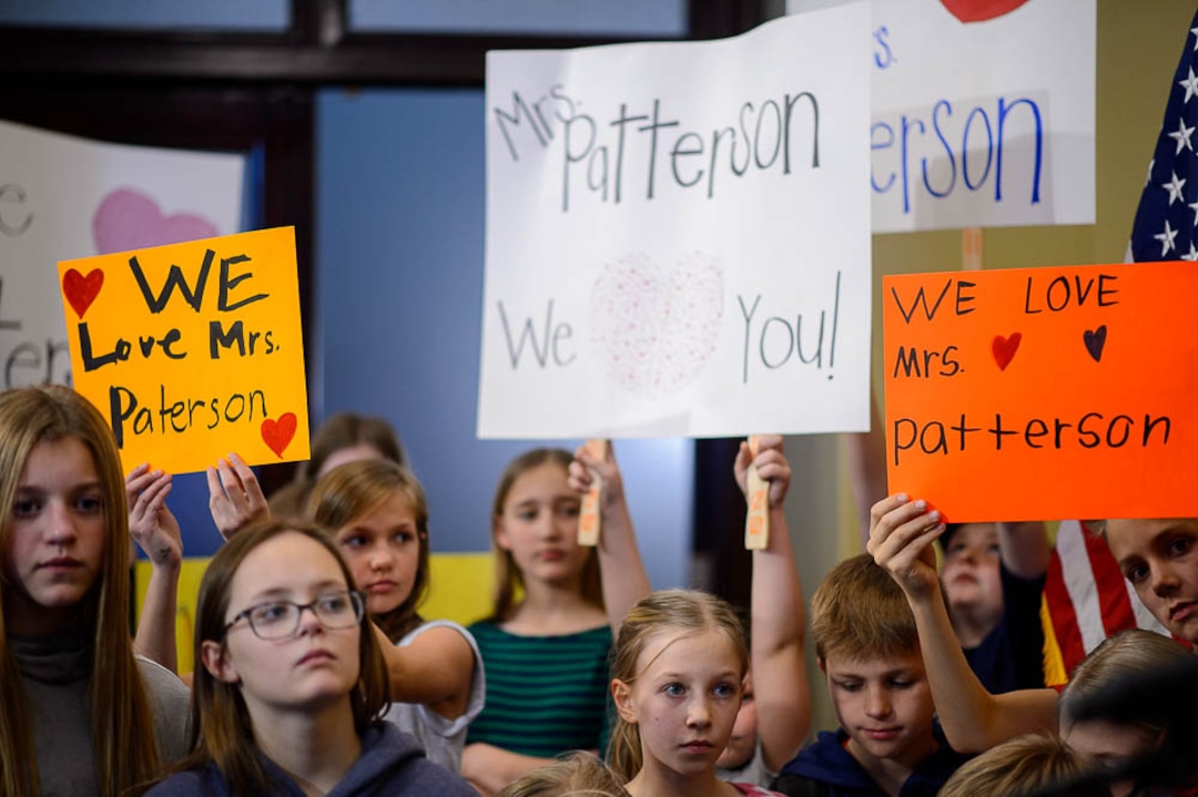 (Trent Nelson | The Salt Lake Tribune)  Valley View Elementary School students at a news conference by parents and students to show support for teacher Moana Patterson, in Salt Lake City on Monday March 11, 2019.