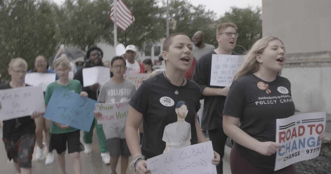 (Photo courtesy of Sundance Institute) Survivors of the Parkland, Fla., school shooting — including, from left, Emma Gonzalez, Jaclyn Corin, and Matt Deitschand — are seen in "Us Kids," directed by Kim A. Snyder, an official selection of the U.S. Documentary Competition at the 2020 Sundance Film Festival.