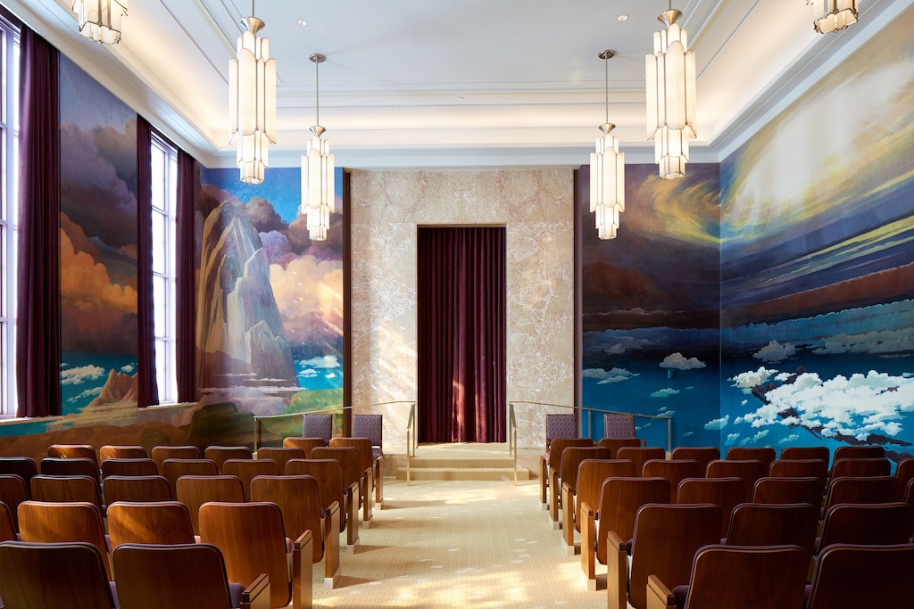 (The Church of Jesus Christ of Latter-day Saints)
The Creation Room room in the Idaho Falls Temple. Latter-day Saints are taught about the creation of the world in this room. The ceremony has undergone some changes.