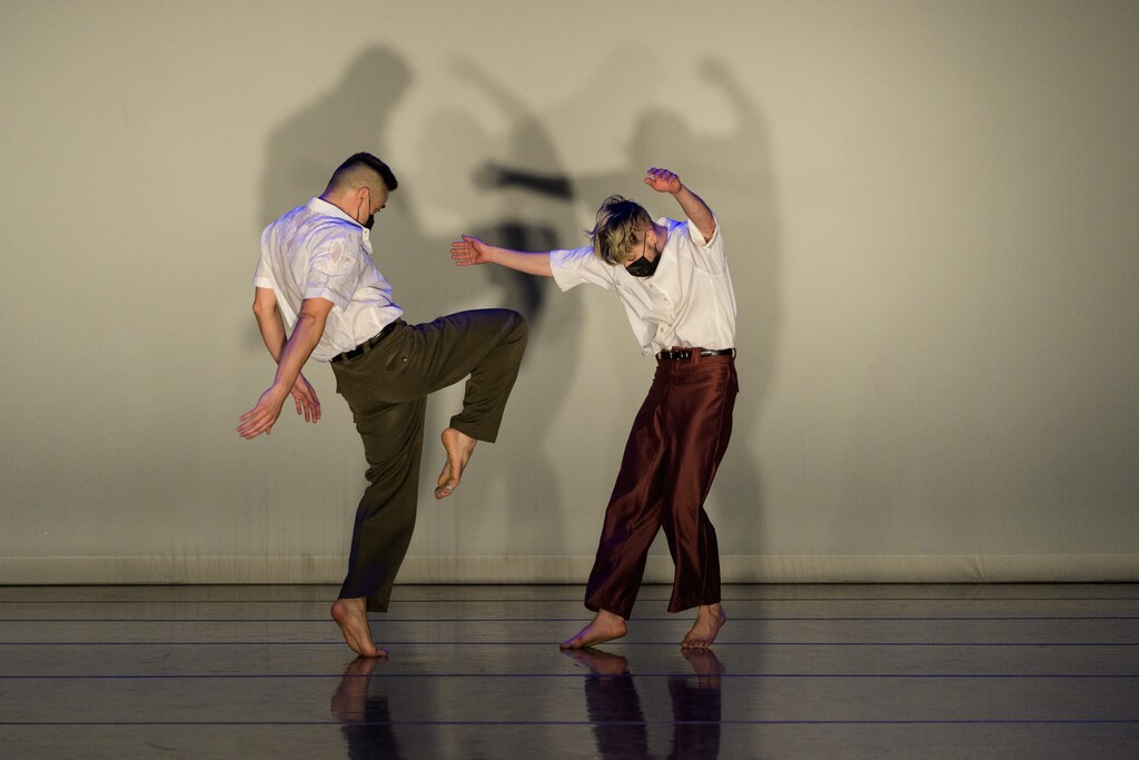 (Stuart Ruckman  |  Ririe-Woodbury Dance Co.) Fausto Rivera, left, and Nicholas Jurica dance to choreographer Andrea Miller's "I Can See Myself in Your Pupil."