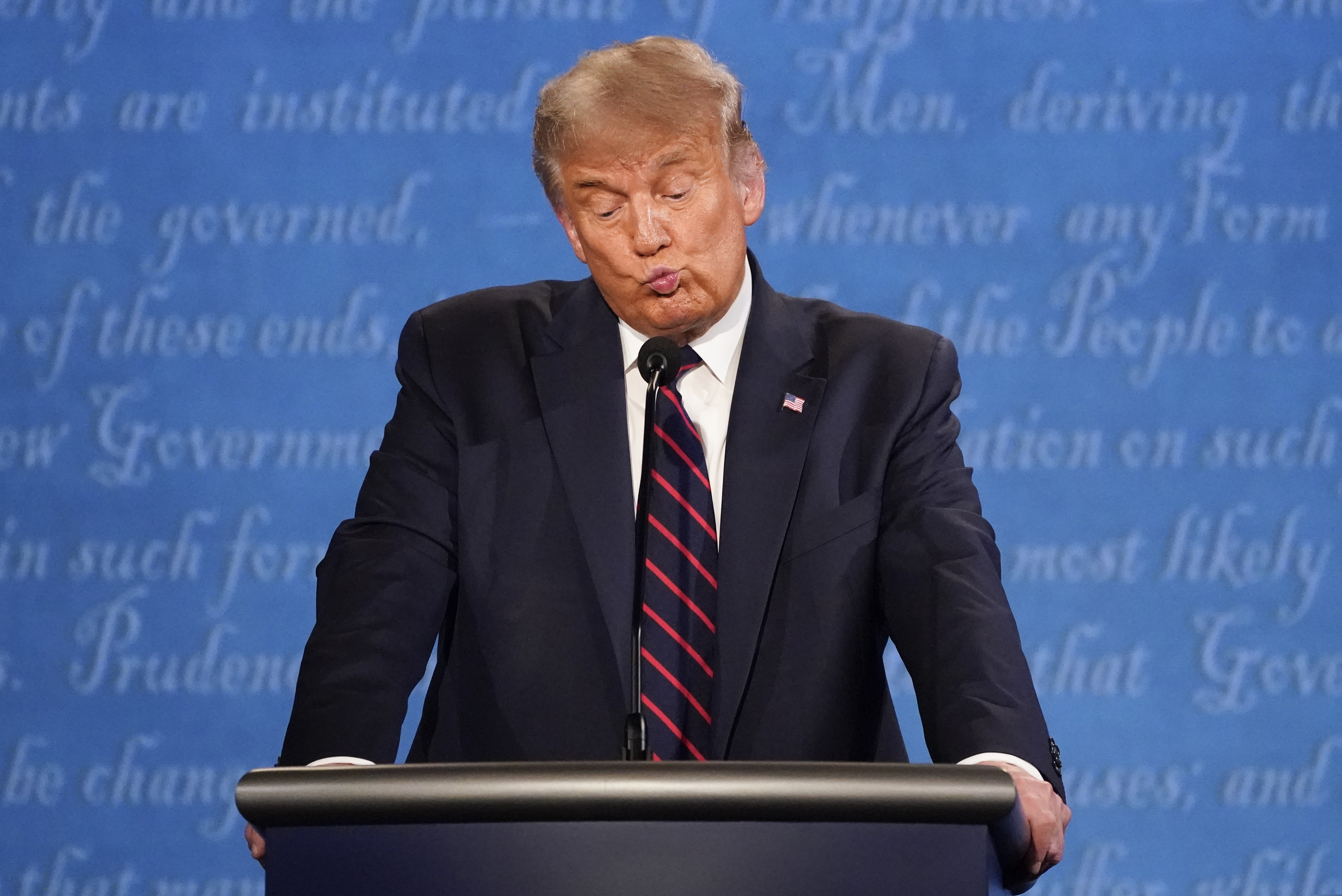 President Donald Trump during the first presidential debate Tuesday, Sept. 29, 2020, at Case Western University and Cleveland Clinic, in Cleveland, Ohio. (AP Photo/Julio Cortez)
