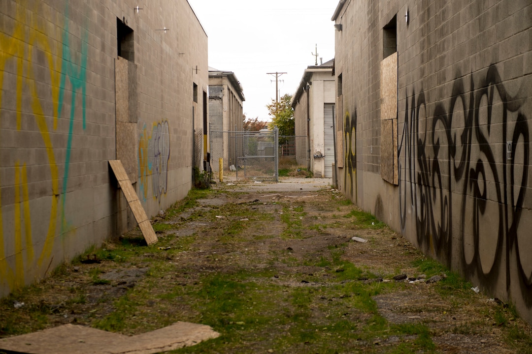 (Jeremy Harmon  |  The Salt Lake Tribune) These graffitied buildings will be part of a 12.4-acre development just west of downtown Salt Lake City. The development, called Post District, is mostly comprised of the block between 300 and 400 West and 500 and 600 South. Photographed on Thursday, Oct. 17, 2019.