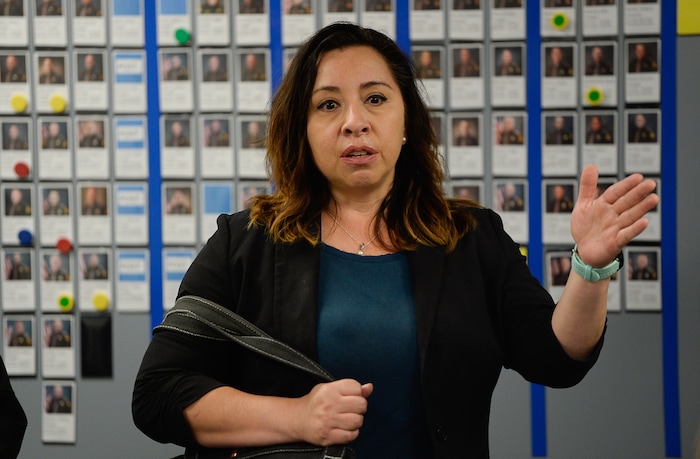 (Francisco Kjolseth | The Salt Lake Tribune) Rep. Angela Romero, D-Salt Lake, sponsor of House Bill 200 which passed in 2017 and implements funding to create a statewide sexual assault kit tracking system that will allow survivors to monitor their rape kits in real time, discusses progress being made during a press event at the Calvin Rampton Complex in Taylorsville on Wed. June 6, 2018. A new tracking system provides sexual assault survivors with the ability to anonymously track the location and status of their Sexual Assault Kit from point of collection through forensic analysis.