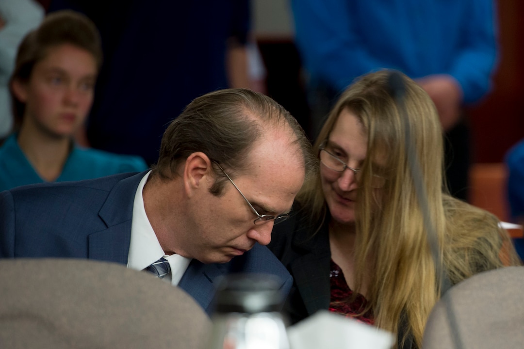 (Jeremy Harmon  |  The Salt Lake Tribune) Laura Fuller confers with Lynn Kingston during a UEP hearing in Salt Lake City on Tuesday, June 18, 2019. 