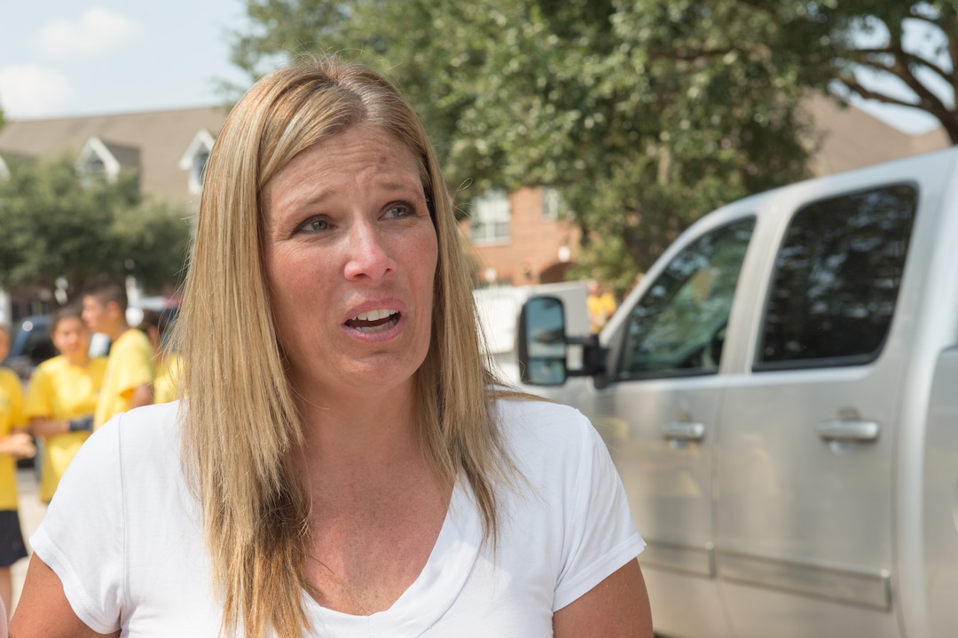 (Rachel Molenda  |  The Salt Lake Tribune) Tiffanie Dougal, of Spring, Texas, recounts her night of waiting out Hurricane Harvey with her family. The four of them were trapped for a night on the second floor of their home and later rescued by boat. Sunday, Sept. 3, 2017.