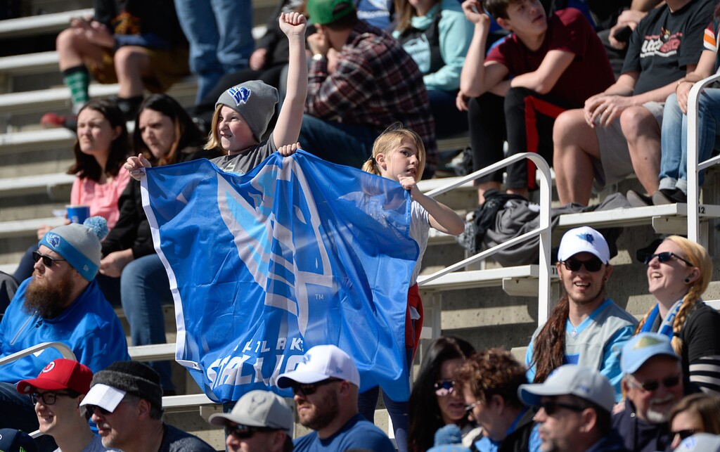 (Francisco Kjolseth  |  The Salt Lake Tribune)  Young fans cheer on the Salt Lake Stallions as they host the Memphis Express of the Alliance of American Football in Salt Lake City on Saturday March 16, 2019.