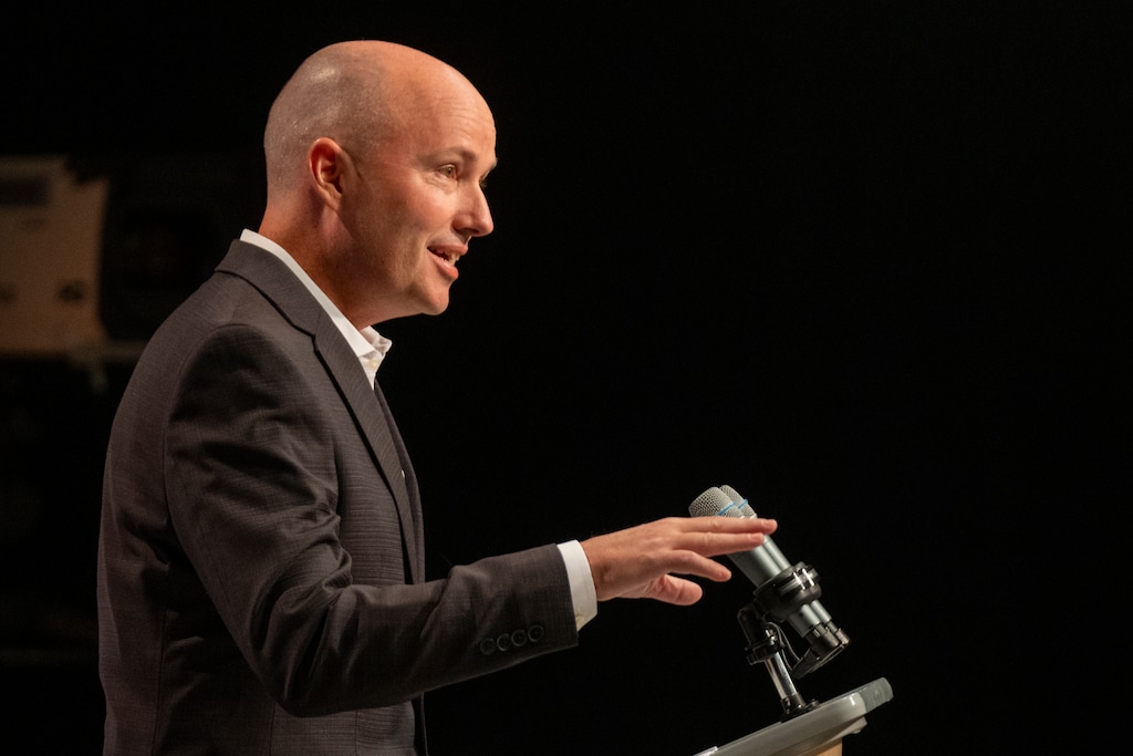 (Rick Egan | The Salt Lake Tribune) Gov. Spencer Cox speaks with members of the media during the PBS Utah Governor's Monthly News Conference at the Eccles Broadcast Center in Salt Lake City onThursday, August 21, 2025.

