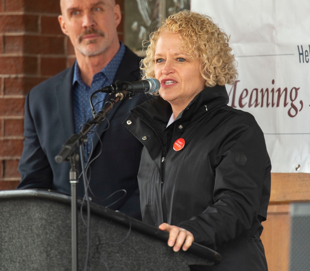 (Rick Egan  |  The Salt Lake Tribune)    Mayor Jackie Biskupski  joins representatives from First Step House, Salt Lake County Behavioral Health Services, and the Utah Housing Corporation to break ground on the latest phase of the First Step House Recovery Campus, at 440 South 500 East in Salt Lake City. Friday, March 1, 2019.