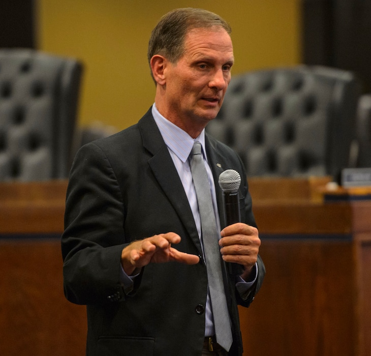 (Steve Griffin  |  The Salt Lake Tribune) Rep. Chris Stewart, R-Utah, makes his opening remarks during his town hall meeting at the West Valley City Hall in West Valley City Wednesday May 2, 2018.
