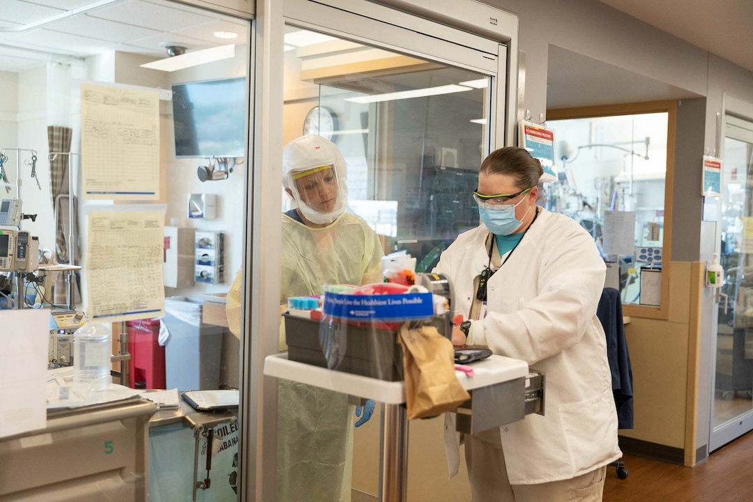 (photo courtesy Intermountain Healthcare) Hospital staff at Intermountain Medical Center in Murray care for patients with COVID-19 on June 9, 2020.