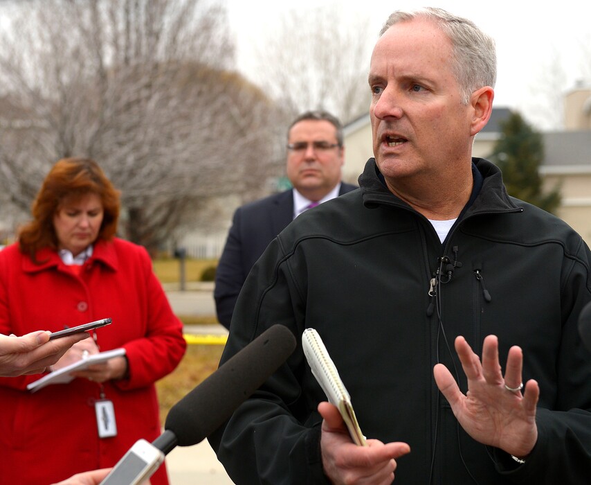 Leah Hogsten  |  The Salt Lake Tribune"Officers did everything they could in this situation," said Draper Deputy Police Chief John Eining (right)  who gave a few details about events surrounding the officer-involved shooting in Draper, Wednesday January 14, 2015.  Eining said the man believed to be in his thirties who is not from Draper was shot and killed during a struggle with a West Valley City police officer who was assisting two Draper officers in making a narcotics arrest Wednesday morning. During the arrest the man broke free and produced an 8" butcher knife while still inside in the SUV.