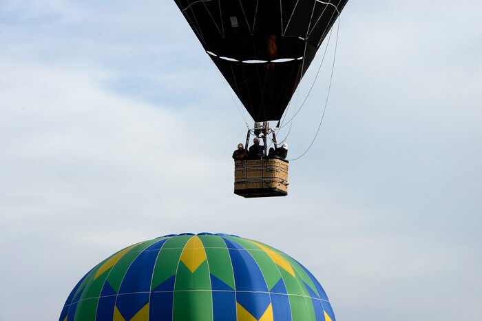 (Scott Sommerdorf | The Salt Lake Tribune)
Balloons launch at the 4th annual Autumn Aloft Hot Air Balloon Festival in Park City, Sunday, September 17, 2017.