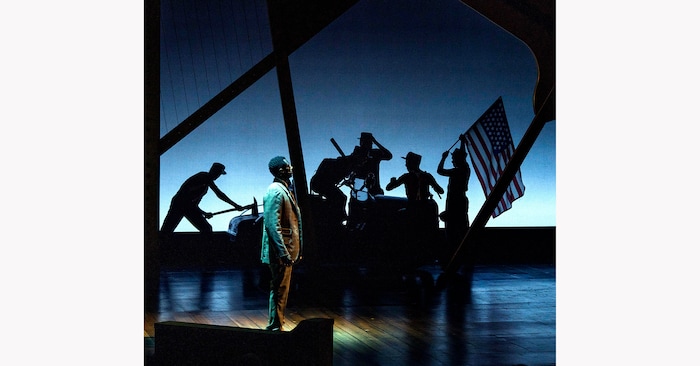 (Rick Egan | The Salt Lake Tribune) Ezekiel Andrew plays Coalhouse Walker Jr, who watches as fireman destroy his Model T Ford, in "Ragtime" at the Utah Shakespeare Festival in Cedar City, on Saturday, July 3, 2021.