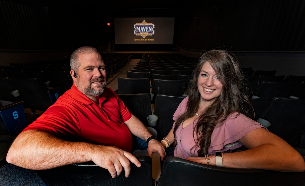 (Rick Egan | The Salt Lake Tribune) Joseph and Dvorah Governale in their two-screen theater on Main Street in American Fork, on Tuesday, Oct. 10, 2023.