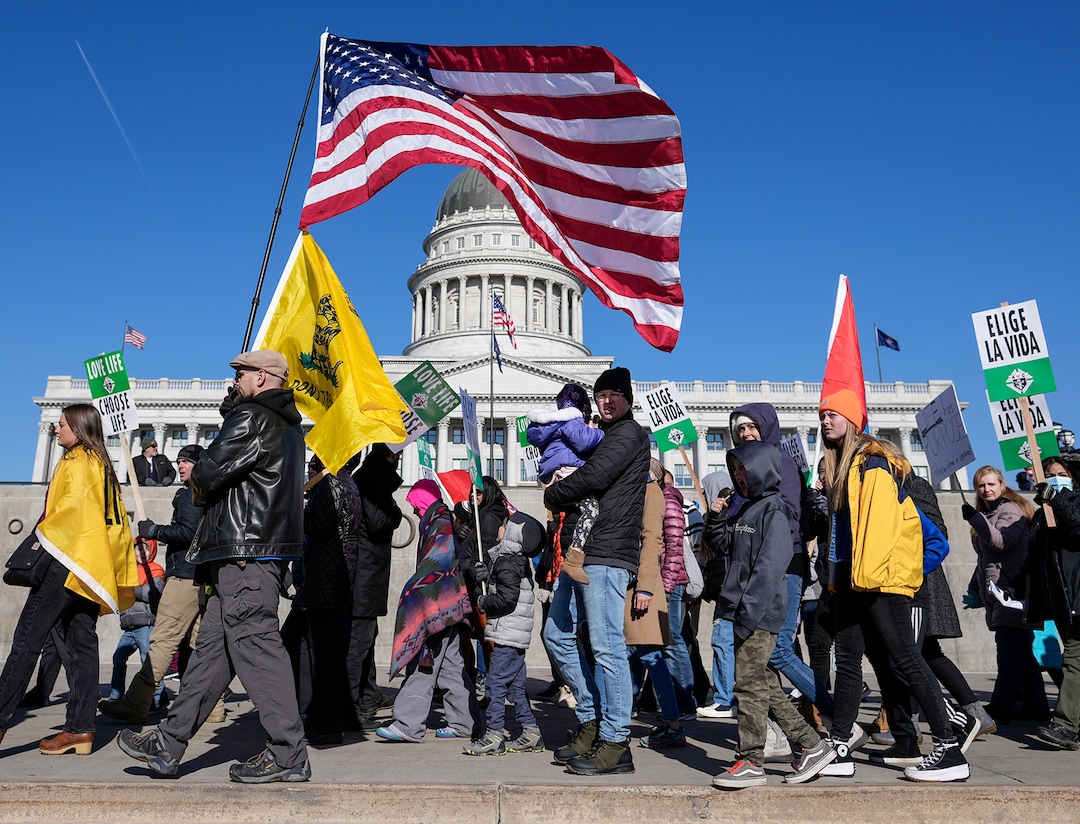 (Leah Hogsten | The Salt Lake Tribune)  Hundreds of anti-abortion activists rally at Pro-Life Utah's March for Life at the Utah Capitol on Saturday, in conjunction with the national March for Life in D.C., Jan. 22, 2022.