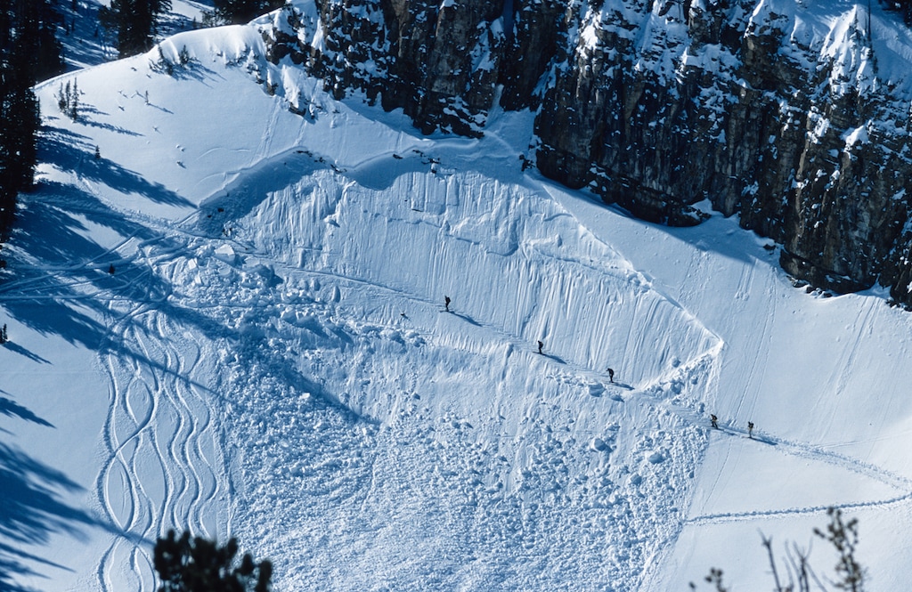 (IStock photo via Writers on the Range)

Five backcountry skiers cross an avalanche path while hiking outside of Jackson Hole Resort, Wyoming, in 2013.