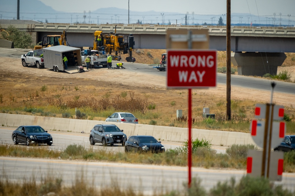(Trent Nelson  |  The Salt Lake Tribune) Construction near the interchange of Interstate 80 and Interstate 215 in Salt Lake City on Monday, July 13, 2026.