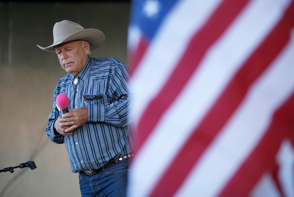 (John Locher | The Associated Press) In this April 11, 2015, file photo, rancher Cliven Bundy speaks at an event in Bunkerville, Nev. Bundy has long resisted federal control of public land, culminating in an armed standoff in 2014 on U.S. Bureau of Land Management acreage in Nevada. Some Western lawmakers are arguing that BLM headquarters should be moved from Washington, D.C., to the West, where most public lands are.