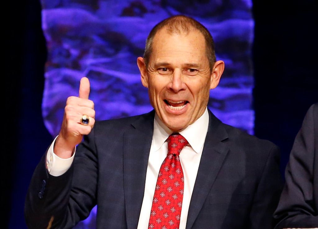 FILE - In this Friday, Oct. 13, 2017, file photo, Republican John Curtis, walks on stage during Utah's 3rd Congressional District debate, in a race to replace Jason Chaffetz in the U.S. House of Representatives, in Sandy, Utah. Curtis is scheduled to face off Wednesday night, Oct. 18, 2017, with Democratic candidate Dr. Kathryn Allen and United Utah Party candidate Jim Bennett, who is running as a centrist, in the third debate to replace Chaffetz in the U.S. House of Representatives this November at Brigham Young University. (AP Photo/Rick Bowmer, File)