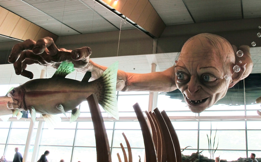 FILE - In this Nov. 24, 2012, file photo, a giant sculpture of Gollum, a character from "The Hobbit," is displayed in the Wellington Airport.  (AP Photo/Nick Perry,File)
