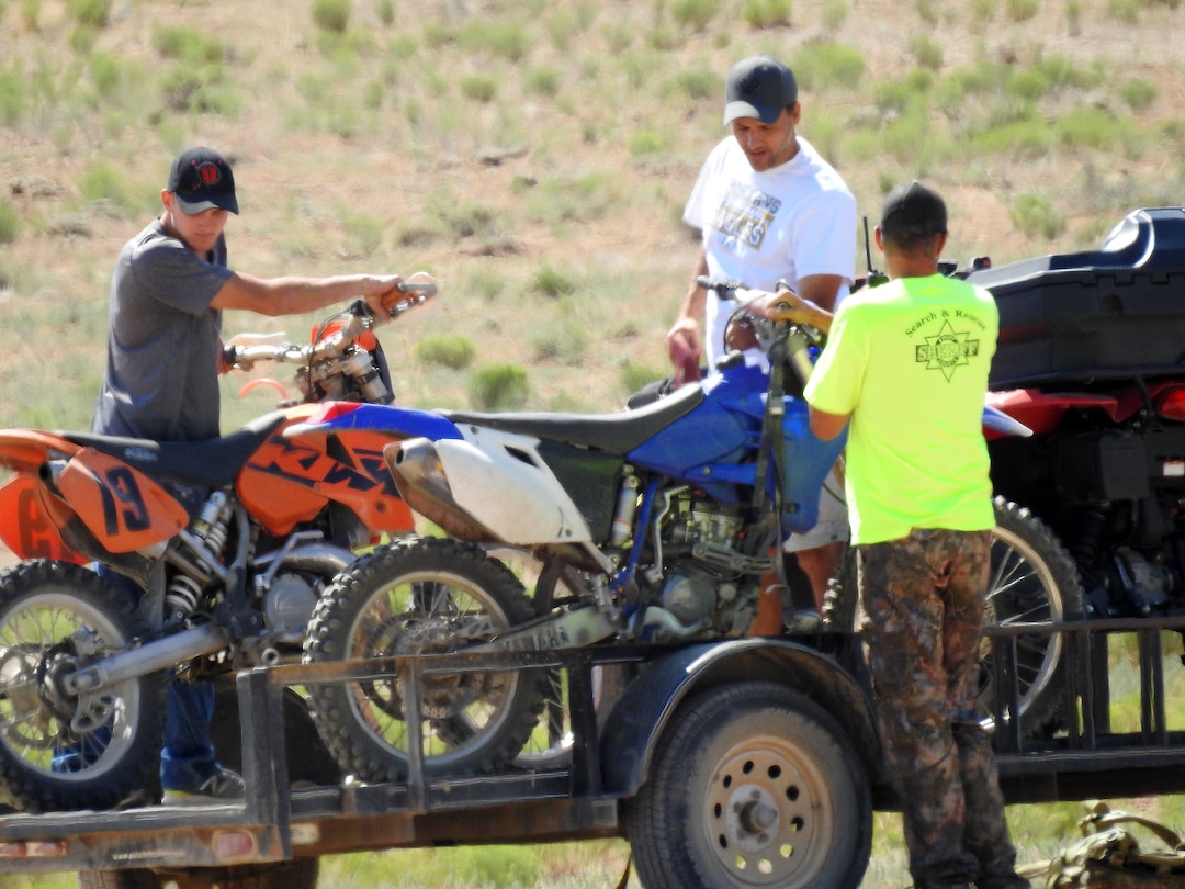 Photo courtesy of Laurie Kline
Individuals on ATV's and motorcycles, some with Emery County Search and Rescue shirts and trailers, were alleged by a citizen to have been involved in hazing about 80 wild horses in the McCay Flats area of the San Rafael Swell July 9.  The sheriff's department said the volunteers were in the vicinity for an unrelated reason.