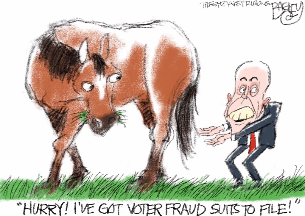 (Pat Bagley | The Salt Lake Tribune) This cartoon, titled "Giuliani's Gift Horse," appears in The Salt Lake Tribune on Sunday, Nov. 22, 2020.