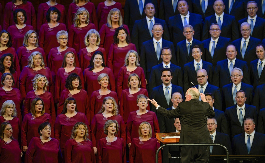 (Francisco Kjolseth  |  The Salt Lake Tribune)  Mack Wilberg conducts the Tabernacle Choir at Temple Square as they open up the morning session during the Church of Jesus Christ of Latter-day Saints' twice-annual church conference Sunday, Oct. 6, 2019, in Salt Lake City.
