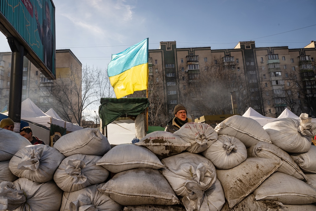 (Lynsey Addario | The New York Times)
Sandbags fortify a market where food is prepared for thousands of people in northern Kyiv, Ukraine, March 15, 2022. "Ukraine’s refusal to bend the knee to Vladimir Putin has reminded the West that life under liberalism is worth fighting for," writes New York Times columnist Ezra Klein.