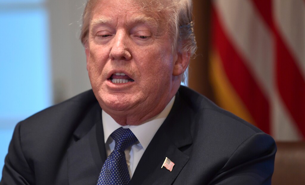 President Donald Trump speaks in the Cabinet Room of the White House in Washington, Monday, April 9, 2018, at the start of a meeting with military leaders. (AP Photo/Susan Walsh)