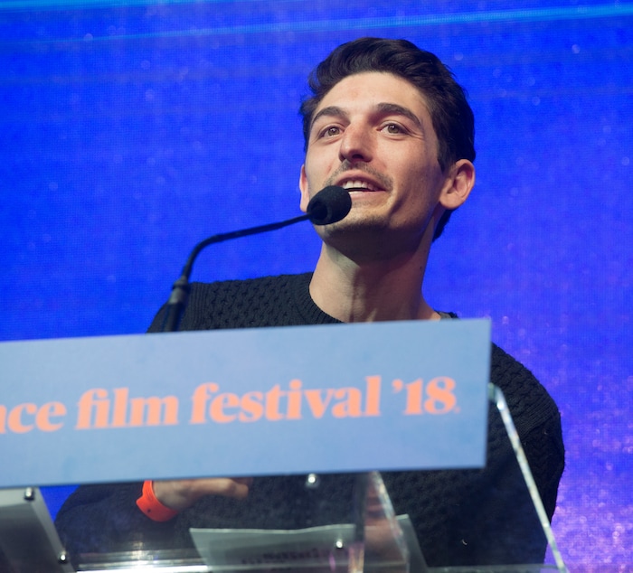 (Rick Egan  |  The Salt Lake Tribune)     Director Derek Doneen accepts the U.S. Documentary Grand Jury Prize Award for the film Kailish, at the 2018 Sundance Film Festival Awards Night, Saturday, January 27, 2018.


