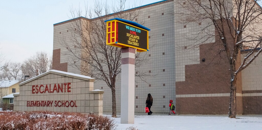 (Leah Hogsten | The Salt Lake Tribune) Students of Escalante Elementary in Salt Lake City head back to class, January, 25, 2021.