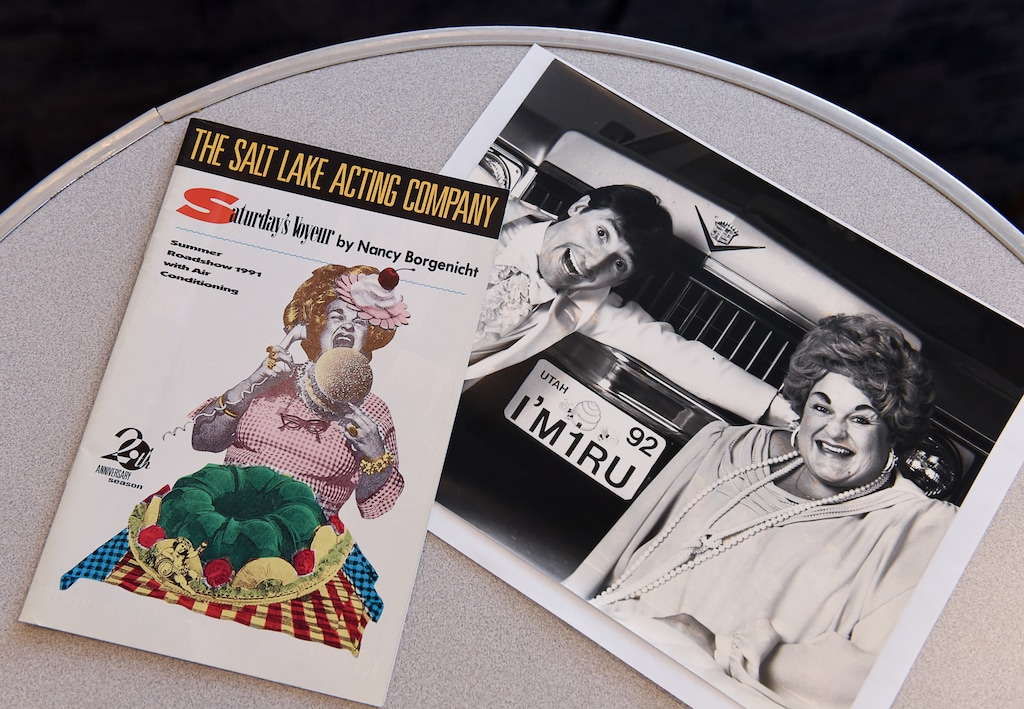 (Francisco Kjolseth  |  The Salt Lake Tribune)   Classic posters, shirts and memorabilia capture the history of "Saturday's Voyeur" as it celebrates its 40th anniversary of skewering Utah life, politics and religion through musical satire.