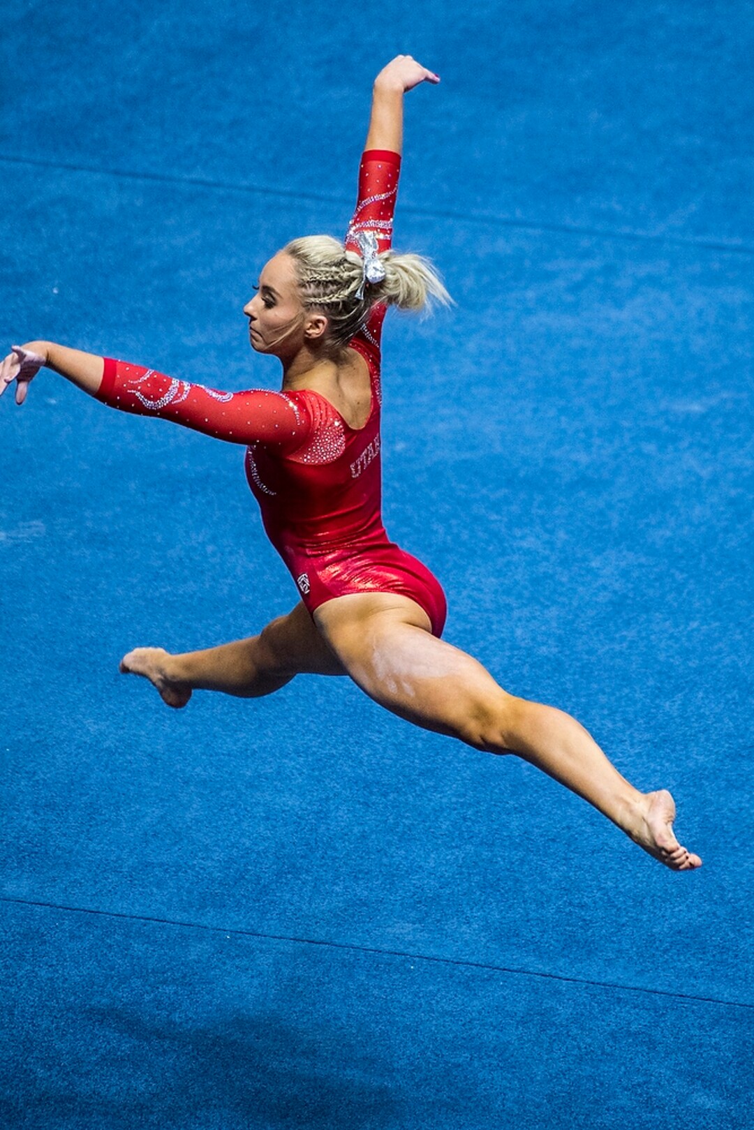 (Chris Detrick  |  The Salt Lake Tribune)  Utah's Mykayla Skinner competes on the floor during the gymnastics meet against Brigham Young University Friday, January 5, 2018.  